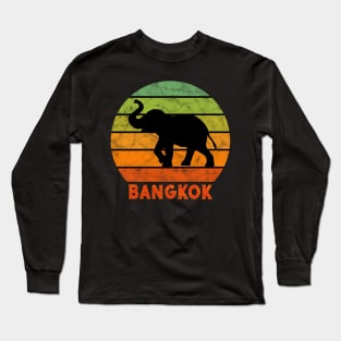 Bangkok Elephant Silhouette On A Rainbow Of Sunset Colors Long Sleeve T-Shirt